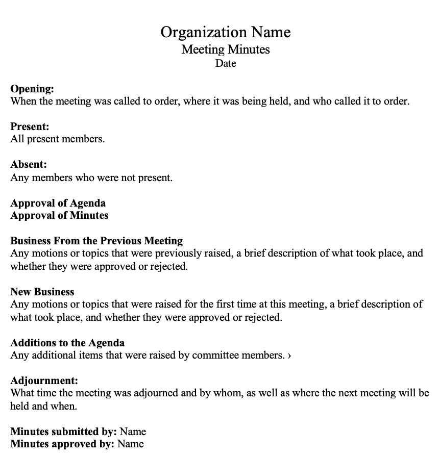 meeting minutes sample